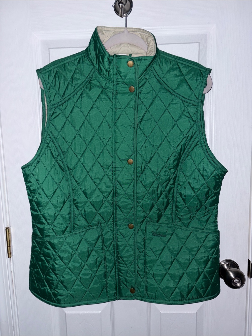 Barbour Quilted Green Sleeveless Vest with Gold Snaps #403